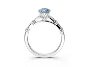 Baguette Engagement Ring Setting for Fancy Blue Pear-Shaped Center with Alternating Bar-Set Band and Prong Head in Sterling Silver