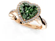 Halo Engagement Ring Setting for Fancy Green Heart-Shaped Center with Twist Band and Prong Head in Rose Gold