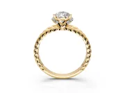 Halo Engagement Ring Setting for Pear-Shaped Center with Rope Twist Split Shank and Prong Head in Yellow Gold