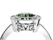 Halo Engagement Ring Setting for Fancy Green Round Cut Center with Milgrain Halo, Pave Band and Prong Head in Platinum