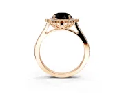 Sunburst Halo Engagement Ring Setting for Fancy Black Round Cut Center with Pave Band and Prong Head in Rose Gold
