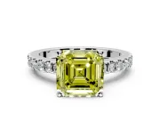 Solitaire Engagement Ring Setting for Fancy Yellow Asscher Cut Center with Single Row Accent Band and Prong Head in Platinum