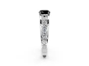 Solitaire Engagement Ring Setting for Fancy Black Cushion Cut Center with Graduated Shared Prongs and Prong Head in White Gold