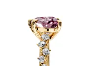 Solitaire Engagement Ring Setting for Fancy Pink Heart-Shaped Center with Trailing Leaf Accent Band and Prong Head in Yellow Gold