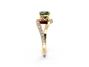Solitaire Engagement Ring Setting for Fancy Green Cushion Cut Center with Pave Bypass Swirl Band and Prong Head in Yellow Gold