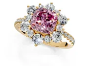 Floral Halo Engagement Ring Setting for Fancy Pink Cushion Cut Center with Pave Accents and Prong Head in Yellow Gold
