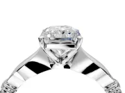 Solitaire Engagement Ring Setting for Radiant Cut Center with Carved Leaf Shoulders and Prong Head in Platinum