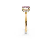 Hidden Halo Engagement Ring Setting for Fancy Pink Radiant Cut Center with Plain Rounded Band and Prong Head in Yellow Gold