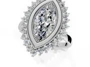 Halo Engagement Ring Setting for Marquise Center with Milgrain Bezel Rim, Plain Band and Prong Head in Sterling Silver