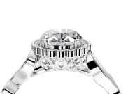 Halo Engagement Ring Setting for Oval Center with Leaf Motif Split Shank and Prong Head in Platinum