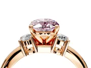 3 Stone Engagement Ring Setting for Fancy Pink Oval Center with Wide Plain Band and Prong Head in Rose Gold