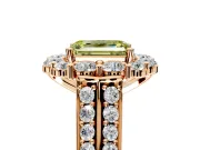 Large Accent Halo Engagement Ring Setting for Fancy Yellow Emerald Cut Center with Pave Split Shank and Prong Head in Rose Gold