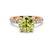 Solitaire Engagement Ring Setting for Fancy Yellow Round Cut Center with Shared-Prong Accents and Prong Head in Rose Gold