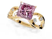 Solitaire Engagement Ring Setting for Fancy Pink Princess Cut Center with Criss-Cross Accent Band and Prong Head in Yellow Gold