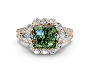 Halo Engagement Ring Setting for Fancy Green Princess Cut Center with Two-Strand Split Shank and Prong Head in Rose Gold