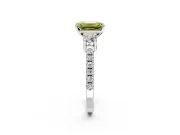 3 Stone Engagement Ring Setting for Fancy Yellow Emerald Cut Center with Round Cut Side Accents and Prong Head in Platinum