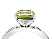 Solitaire Engagement Ring Setting for Fancy Yellow Asscher Cut Center with Milgrain-Edged Pave Band and Prong Head in White Gold