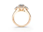 Halo Engagement Ring Setting for Radiant Cut Center with Two-Strand Split Shank and Prong Head in Rose Gold