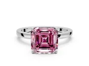 Solitaire Engagement Ring Setting for Fancy Pink Asscher Cut Center with Thin Rounded Plain Band and Prong Head in White Gold