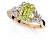 Solitaire Engagement Ring Setting for Fancy Yellow Emerald Cut Center with Marquise Flower Shoulders and Prong Head in Rose Gold