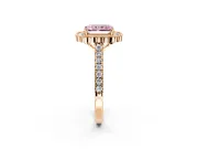 Milgrain Floral Halo Engagement Ring Setting for Fancy Pink Radiant Cut Center with Pave Band and Prong Head in Rose Gold