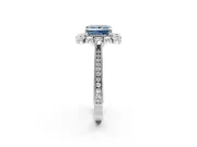 Milgrain Halo Engagement Ring Setting for Fancy Blue Princess Cut Center with Bezel Point Accents and Prong Head in Sterling Silver