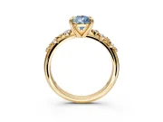 Solitaire Engagement Ring Setting for Fancy Blue Pear-Shaped Center with Trailing Leaf Accent Band and Prong Head in Yellow Gold