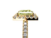 Pave Halo Engagement Ring Setting for Fancy Yellow Princess Cut Center with Single Row Pave Band and Prong Head in Yellow Gold