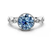 Milgrain Bezel Engagement Ring Setting for Fancy Blue Round Cut Center with Marquise Stations and Bezel Head in Platinum