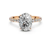 Hidden Halo Engagement Ring Setting for Oval Center with Pave Band and Prong Head in Rose Gold