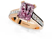 Solitaire Engagement Ring Setting for Fancy Pink Radiant Cut Center with Channel Band and Double Claw Prong Head in Rose Gold