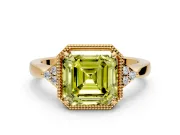 Cluster Engagement Ring Setting for Fancy Yellow Asscher Cut Center with Milgrain Shoulder Clusters and Prong Head in Yellow Gold