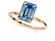 Solitaire Engagement Ring Setting for Fancy Blue Emerald Cut Center with Straight Thin Band and Prong Head in Rose Gold