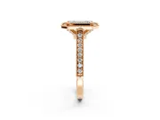 Halo Engagement Ring Setting for Emerald Cut Center with Milgrain Pave Band and Bezel Head in Rose Gold