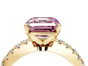 Solitaire Engagement Ring Setting for Fancy Pink Asscher Cut Center with Single Row Accent Band and Prong Head in Yellow Gold