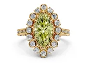 Milgrain Halo Engagement Ring Setting for Fancy Yellow Marquise Center with Bezel Point Accents and Prong Head in Yellow Gold