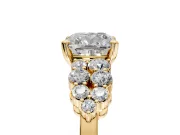 Cluster Engagement Ring Setting for Cushion Cut Center with 2-Row Shoulder Clusters and Prong Head in Yellow Gold