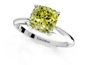 Solitaire Engagement Ring Setting for Fancy Yellow Cushion Cut Center with Knife Ridge Band and Claw Prong Head in White Gold