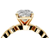 Solitaire Engagement Ring Setting for Cushion Cut Center with Milgrain Bezel Accents and Prong Head in Yellow Gold