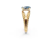 Halo Engagement Ring Setting for Fancy Blue Oval Center with Rope Twist Split Shank and Prong Head in Yellow Gold