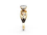 Solitaire Engagement Ring Setting for Asscher Cut Center with Criss-Cross Accent Band and Prong Head in Yellow Gold