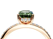 Solitaire Engagement Ring Setting for Fancy Green Emerald Cut Center with Fine Pave Band and Prong Head in Rose Gold