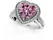 Halo Engagement Ring Setting for Fancy Pink Heart-Shaped Center with Outer Bezel Rim, Pave Band and Prong Head in Platinum