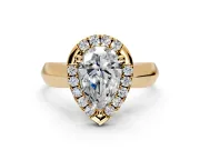Halo Engagement Ring Setting for Pear-Shaped Center with Square Band and Prong Head in Yellow Gold