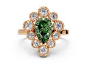 Cluster Halo Engagement Ring Setting for Fancy Green Pear-Shaped Center with Milgrain Bezel Accents and Prong Head in Rose Gold