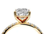 Solitaire Engagement Ring Setting for Cushion Cut Center with Micro Pave Band and Prong Head in Yellow Gold
