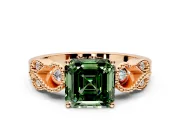 Leaf Engagement Ring Setting for Fancy Green Asscher Cut Center with Milgrain Accent Band and Prong Head in Rose Gold