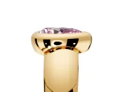 Solitaire Engagement Ring Setting for Fancy Pink Pear-Shaped Center with Wide Band and Bezel Head in Yellow Gold