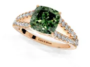 Solitaire Engagement Ring Setting for Fancy Green Cushion Cut Center with Pave Split Shank and Prong Head in Rose Gold