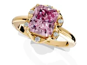 Floral Frame Engagement Ring Setting for Fancy Pink Radiant Cut Center with Accent Clusters and Prong Head in Yellow Gold